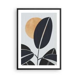 Poster in cornice nera - Una composizione minimalista di foglie sullo sfondo del sole - 50x70cm - Un giorno rovente d'estate - Decorazione murale moderna per soggiorno e camera da letto ARTTOR