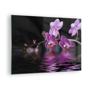 Quadro su vetro - Orchidee viola riflesse nell'acqua - 70x50cm - La bellezza riflessa dai gigli - Decorazione murale moderna per soggiorno e camera da letto ARTTOR