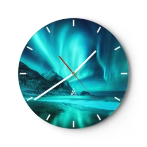 Orologio da parete - Orologio in Vetro - Aurora boreale sulla costa montuosa di notte - 30x30cm - Miracolo del Nord - Decorazione murale moderna per soggiorno, cucina e camera da letto ARTTOR