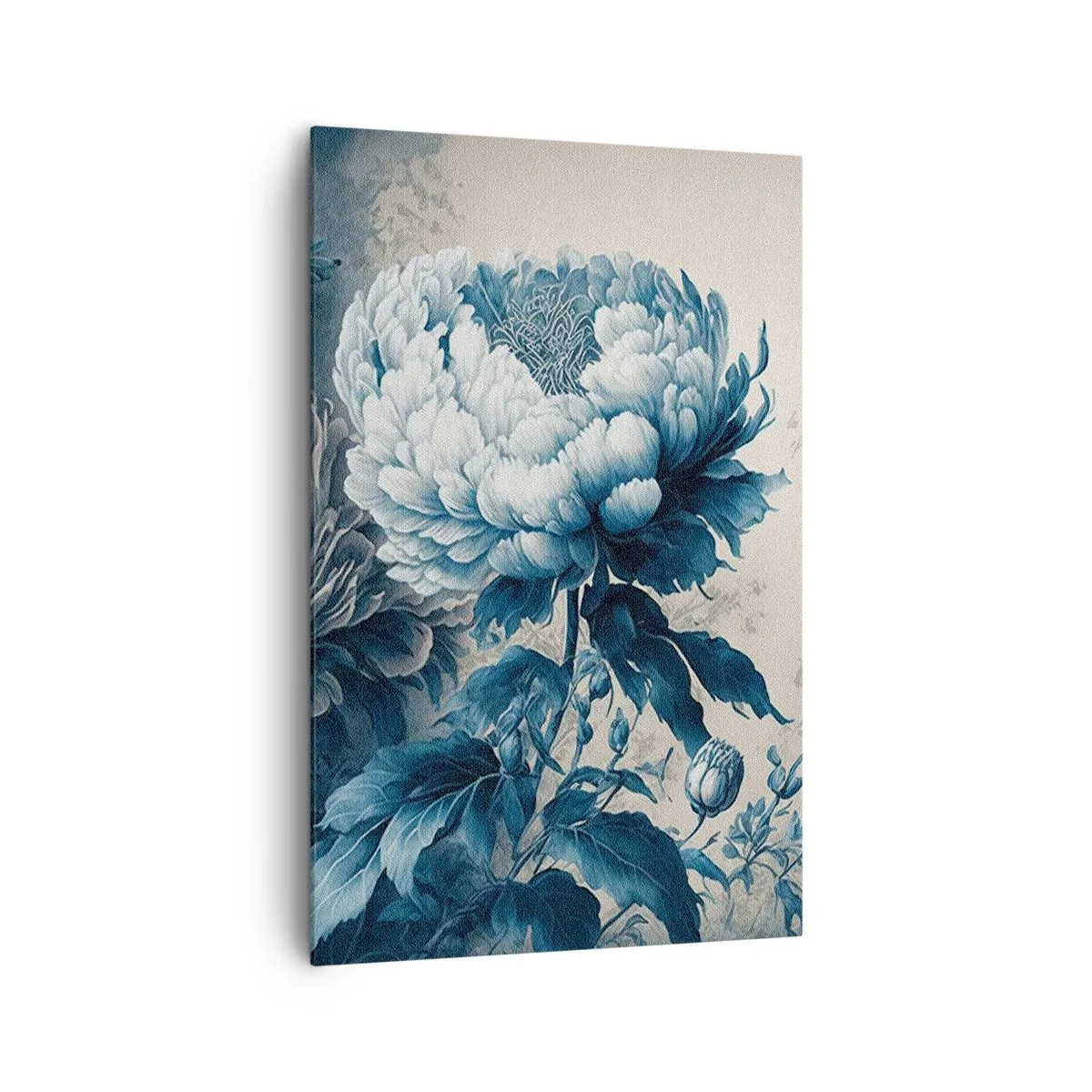 Quadro su tela - Stampe su Tela - Peonie blu su uno sfondo tenue con un motivo delicato - 80x120cm - Coppia perfetta - Decorazione murale moderna per soggiorno e camera da letto ARTTOR