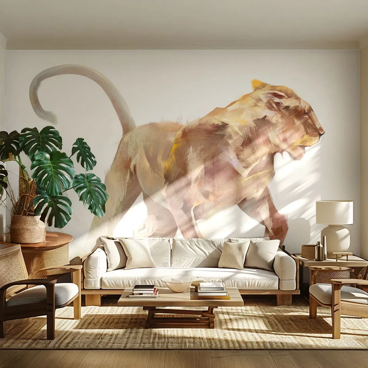 Fotomurali Premium Canvas - Grazia selvatica - Animali, Leone, Astrazione - 200x140 cm
