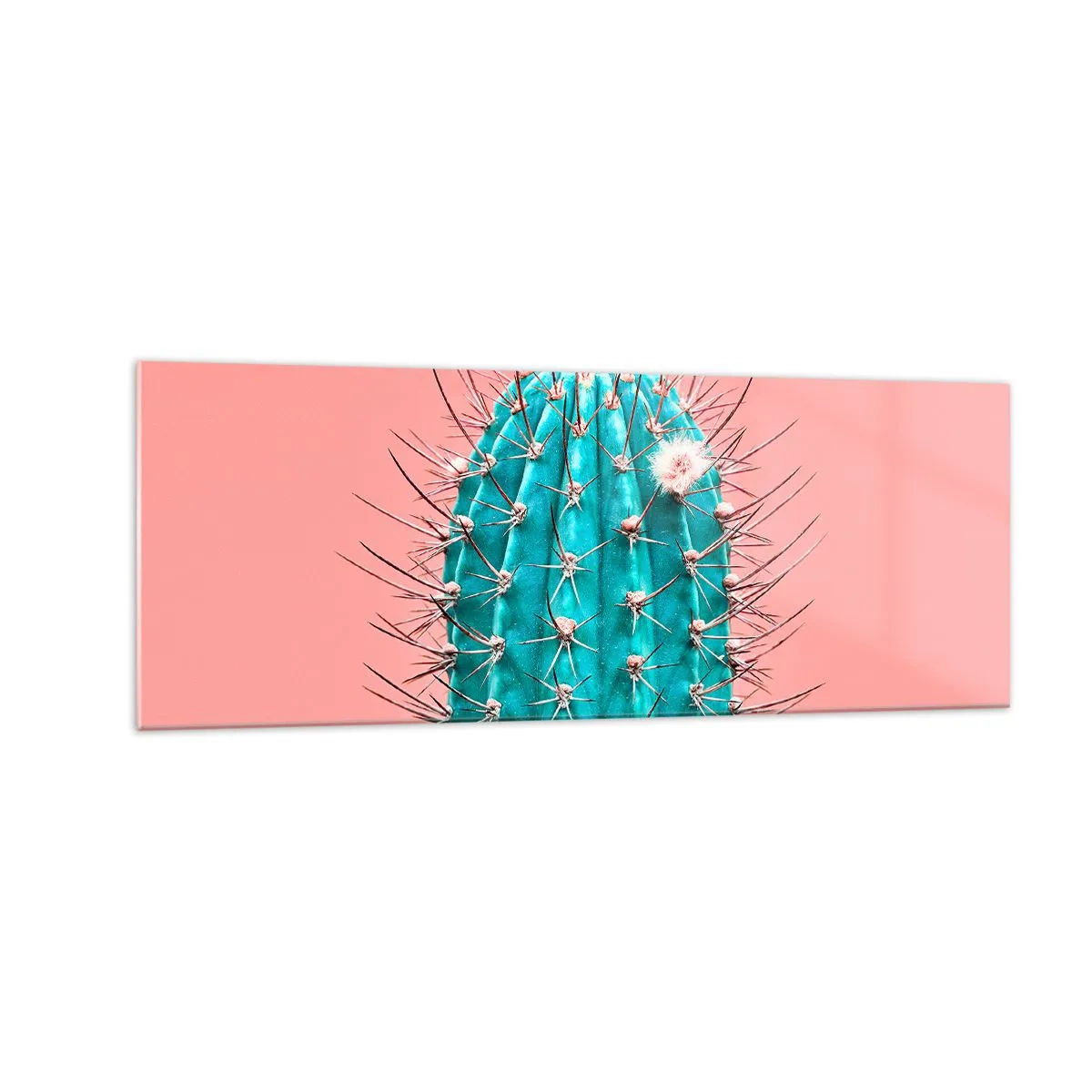 Quadro su vetro - Un'interpretazione artistica di un cactus su uno sfondo rosa - 140x50cm - Stai attento - Decorazione murale moderna per soggiorno e camera da letto ARTTOR