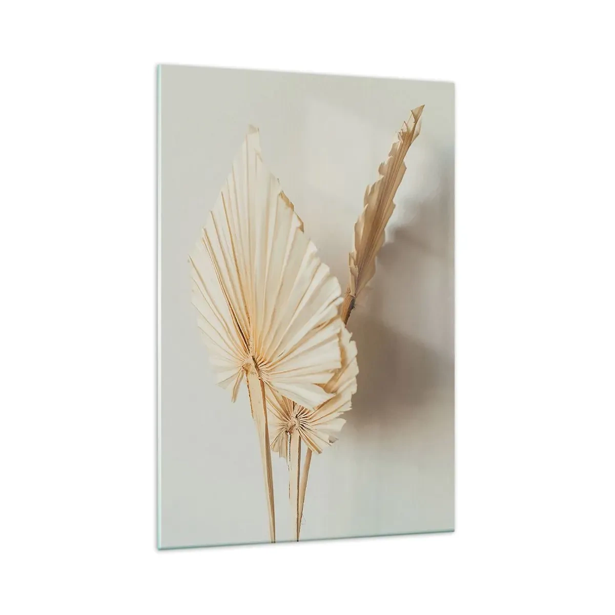 Quadro su vetro - Foglie di palma secche in una disposizione minimalista - 70x100cm - Quando serve il sollievo - Decorazione murale moderna per soggiorno e camera da letto ARTTOR