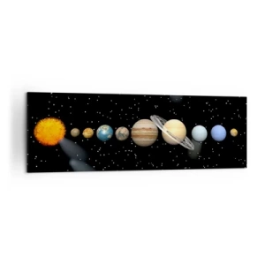 Quadro su tela - Stampe su Tela - Il sistema solare con i pianeti sullo sfondo delle stelle nello spazio - 160x50cm - E i pianeti folleggiano... - Decorazione murale moderna per soggiorno e camera da letto ARTTOR