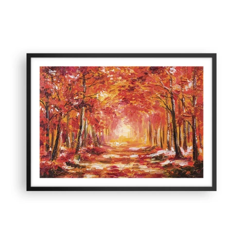 Poster in cornice nera - Foresta autunnale nei toni del rame e dell'oro - 70x50cm - Foresta di rame - Decorazione murale moderna per soggiorno e camera da letto ARTTOR