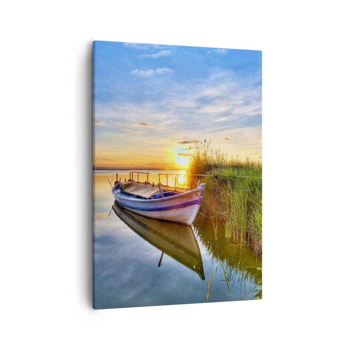 Quadro su tela - Stampe su Tela - Una barca in una baia tranquilla al tramonto - 50x70cm - L'insenatura dei sogni realizzati - Decorazione murale moderna per soggiorno e camera da letto ARTTOR
