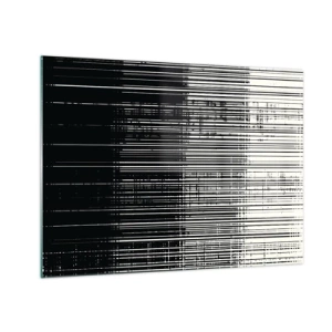Quadro su vetro - Astrazione in bianco e nero con linee orizzontali che creano un gradiente - 70x50cm - Onde e vibrazioni - Decorazione murale moderna per soggiorno e camera da letto ARTTOR