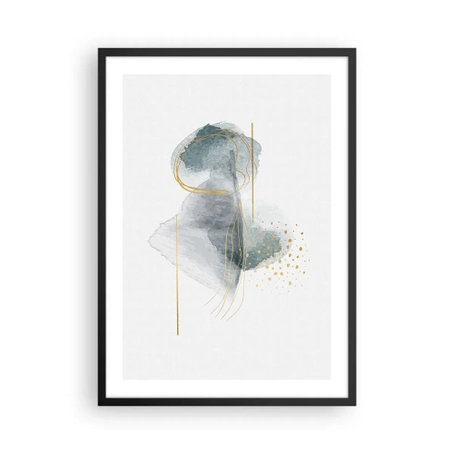 Poster in cornice nera - Una composizione astratta con schizzi di acquerello e accenti dorati. - 50x70cm - Sui legami del grigio e dell'oro - Decorazione murale moderna per soggiorno e camera da letto ARTTOR