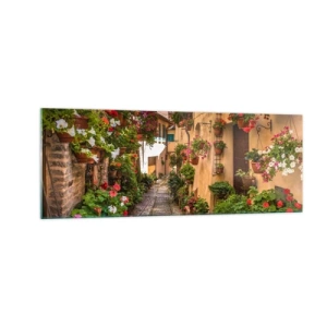 Quadro su vetro - Una strada affascinante piena di fiori e vasi di fiori - 140x50cm - Angolo italiano - Decorazione murale moderna per soggiorno e camera da letto ARTTOR