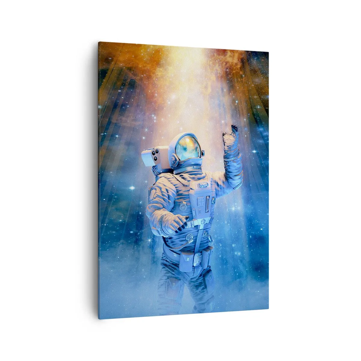 Quadro su tela - Stampe su Tela - Astronauta alla luce di un'esplosione cosmica piena di stelle - 70x100cm - Finalmente alla meta - Decorazione murale moderna per soggiorno e camera da letto ARTTOR