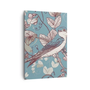 Quadro su tela - Stampe su Tela - Un uccello su un ramo in un delicato stile floreale - 70x100cm - Sul pioppo riflessi e cinguettii - Decorazione murale moderna per soggiorno e camera da letto ARTTOR