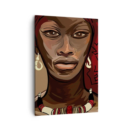 Quadro su tela - Stampe su Tela - Ritratto di una donna con un turbante rosso su sfondo beige - 50x70cm - Venere di ebano - Decorazione murale moderna per soggiorno e camera da letto ARTTOR