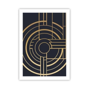 Poster - Motivo geometrico Art Déco con elementi dorati su sfondo scuro - 50x70cm - Il giro delle cose - Decorazione murale moderna per soggiorno e camera da letto ARTTOR