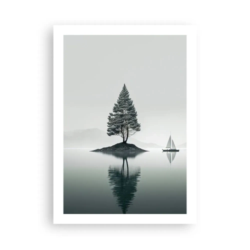 Poster - Un albero solitario su un'isola con un riflesso nell'acqua - 50x70cm - Paesaggio onirico - Decorazione murale moderna per soggiorno e camera da letto ARTTOR
