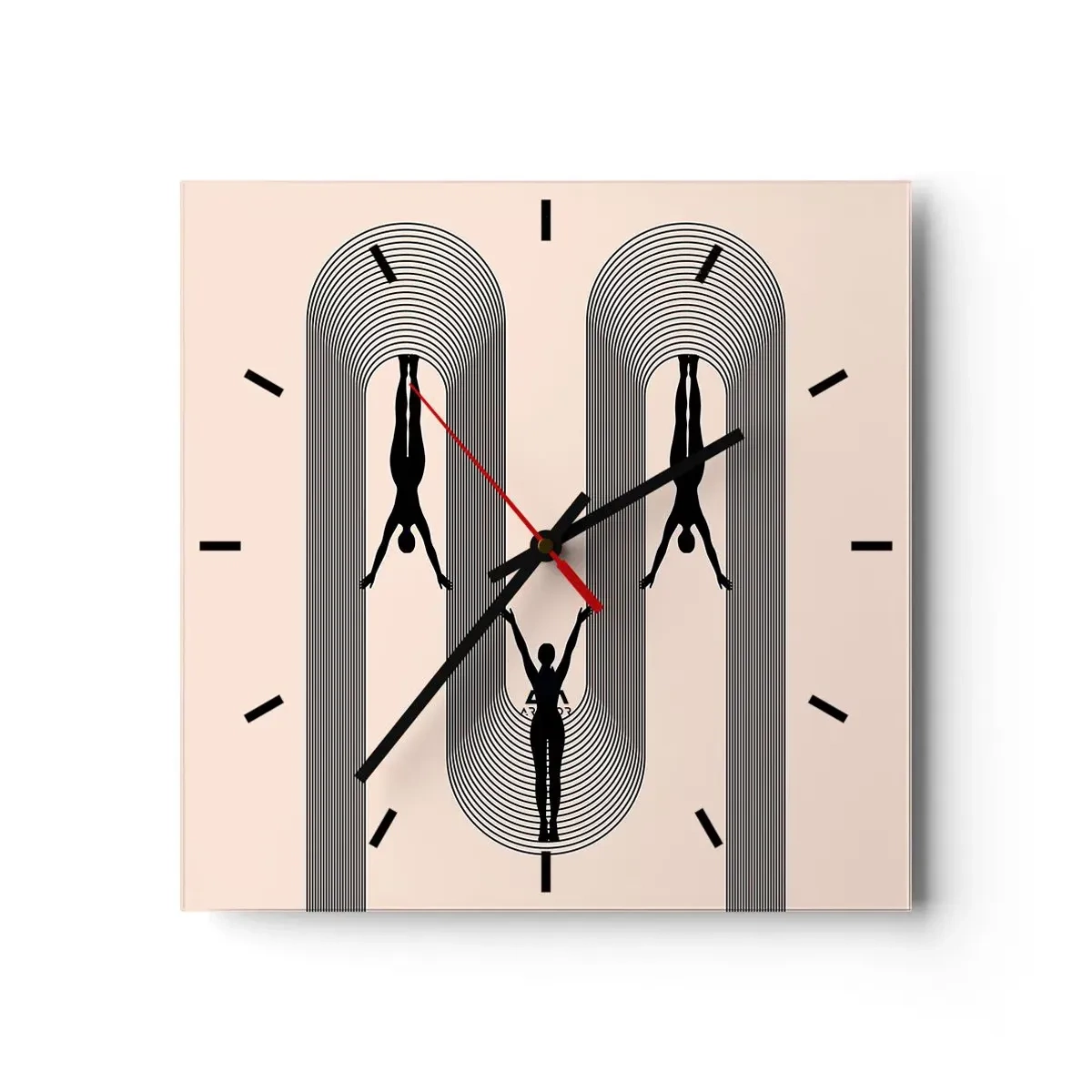 Orologio da parete - Orologio in Vetro - Silhouette geometriche su sfondo beige - 30x30cm - Sottosopra - Decorazione murale moderna per soggiorno e camera da letto ARTTOR