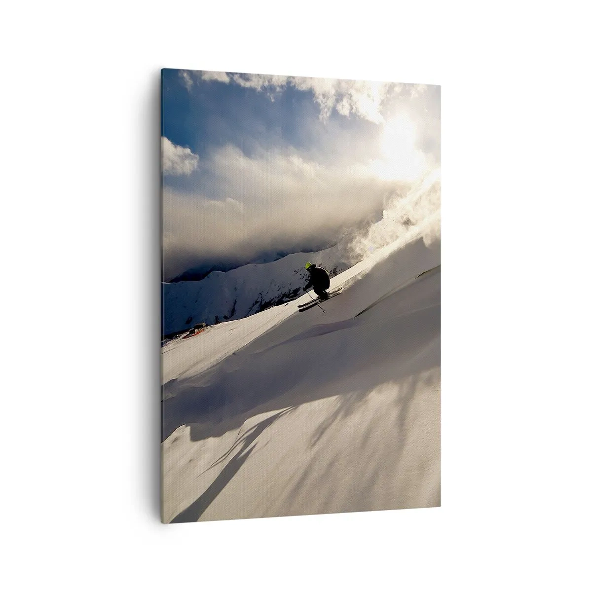 Quadro su tela - Stampe su Tela - Uno sciatore su un pendio circondato da montagne e neve - 70x100cm - Sfida dei monti accettata - Decorazione murale moderna per soggiorno e camera da letto ARTTOR