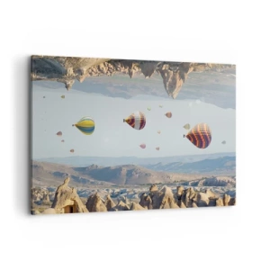 Quadro su tela - Stampe su Tela - Palloncini colorati su un paesaggio roccioso - 100x70cm - Qui tutto è possibile - Decorazione murale moderna per soggiorno e camera da letto ARTTOR