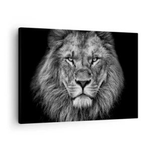 Quadro su tela - Stampe su Tela - Ritratto di un maestoso leone in bianco e nero - 70x50cm - Nell'abito dell'incoronazione - Decorazione murale moderna per soggiorno e camera da letto ARTTOR