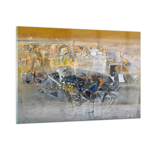 Quadro su vetro - Astrazione artistica in oro, argento e grigio - 120x80cm - Tutto andrà bene - Decorazione murale moderna per soggiorno e camera da letto ARTTOR