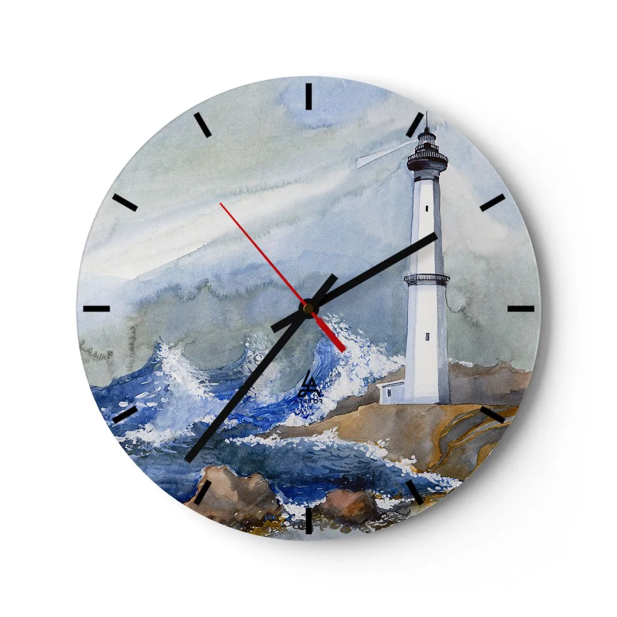 Orologio da parete - Orologio in Vetro - Un faro sopra un mare in tempesta - 30x30cm - Contro il buio e le burrasche - Decorazione murale moderna per soggiorno, cucina e camera da letto ARTTOR