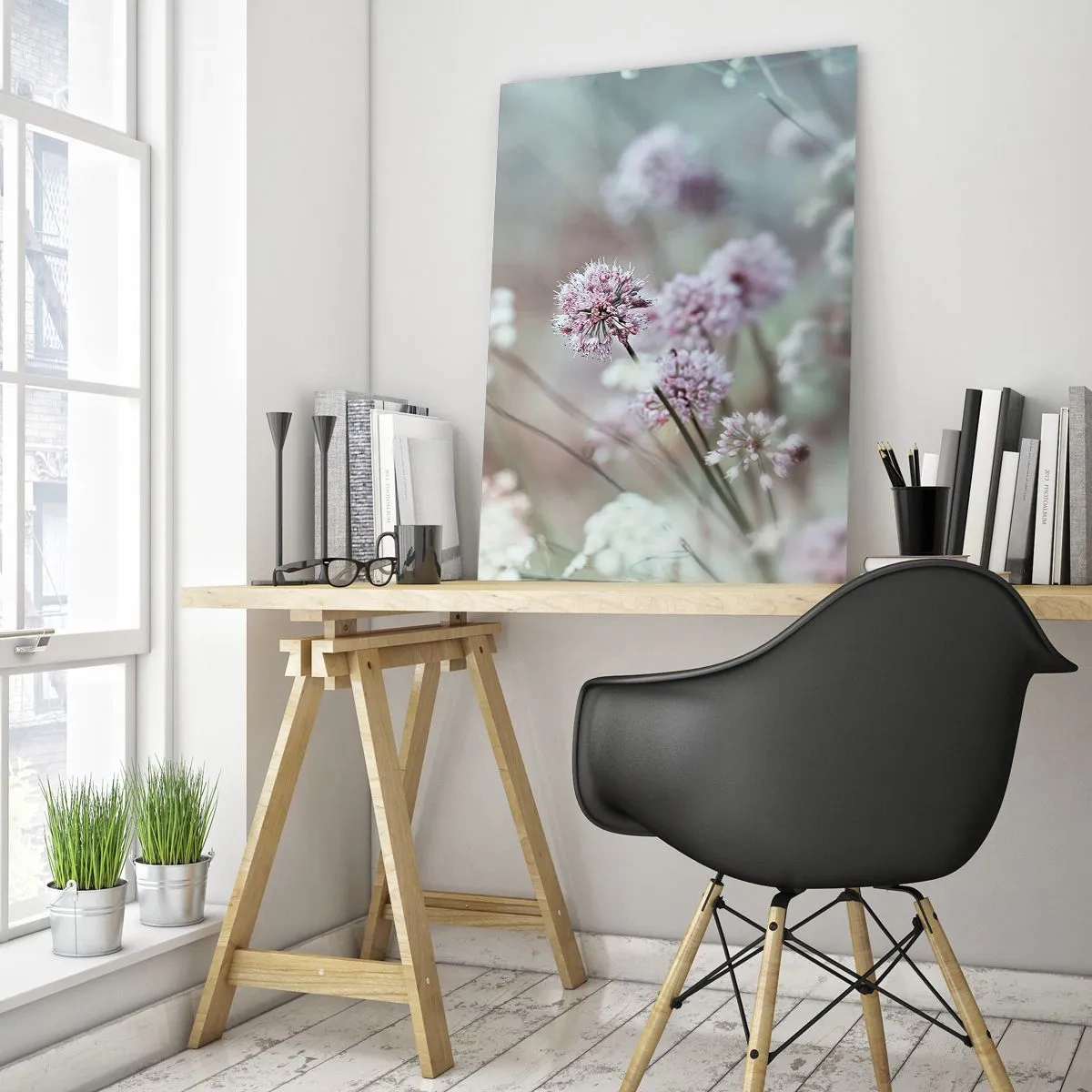 Quadro su vetro - Delicati fiori selvatici in tonalità pastello - 50x70cm - Le dolci filigrane delle erbe - Decorazione murale moderna per soggiorno e camera da letto ARTTOR