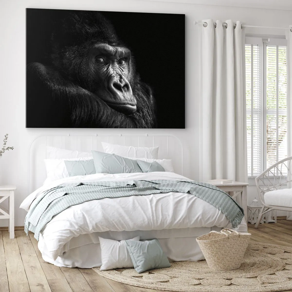 Quadro su tela - Stampe su Tela - Ritratto in bianco e nero di un maestoso gorilla - 120x80cm - E cosa guardi? - Decorazione murale moderna per soggiorno e camera da letto ARTTOR