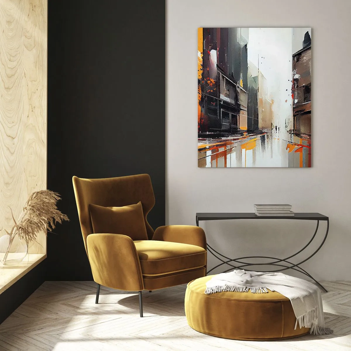 Quadro su vetro - Vista astratta di una strada cittadina sotto la pioggia - 80x120cm - Un giorno di pioggia - Decorazione murale moderna per soggiorno e camera da letto ARTTOR