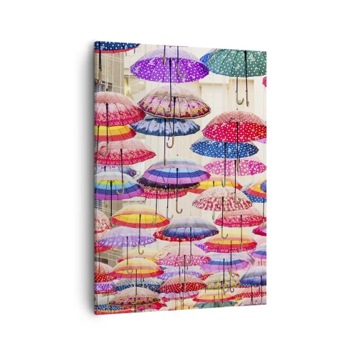 Quadro su tela - Stampe su Tela - Ombrelli colorati sospesi nell'aria - 50x70cm - Prato cittadino - Decorazione murale moderna per soggiorno e camera da letto ARTTOR