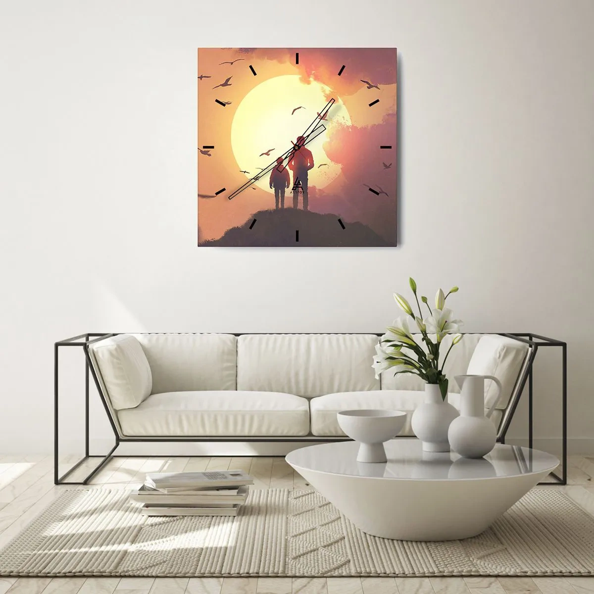 Orologio da parete - Orologio in Vetro - Faccia a faccia con il sole - 40x40 cm