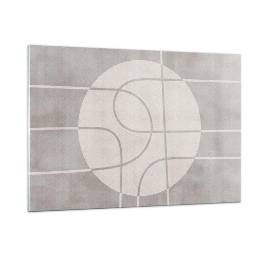 Quadro su vetro - Linee e cerchi beige che creano una composizione geometrica - 120x80cm - Tondo e dritto - Decorazione murale moderna per soggiorno e camera da letto ARTTOR