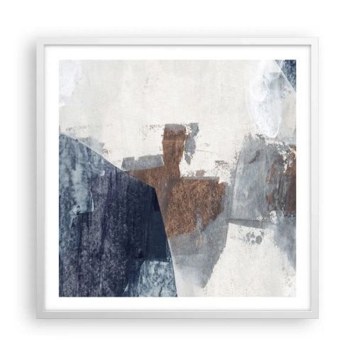 Poster in cornice bianca - Forme blu e marroni - 60x60 cm