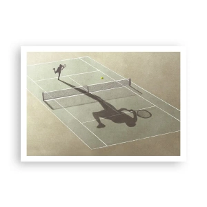 Poster - L'ombra di un tennista sul campo durante una partita di tennis - 100x70cm - Sconfiggere se stesso - Decorazione murale moderna per soggiorno e camera da letto ARTTOR
