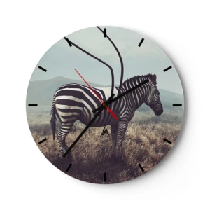 Orologio da parete - Orologio in Vetro - Una zebra in un ambiente naturale sullo sfondo della savana - 30x30cm - Attenzione! Difetto - Decorazione murale moderna per soggiorno, cucina e camera da letto ARTTOR