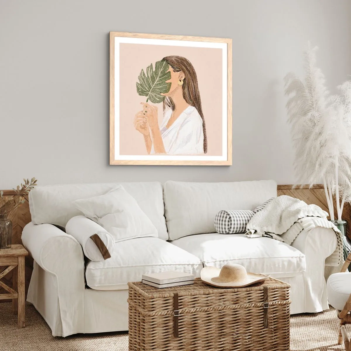 Poster in cornice rovere chiaro - Misterioso ritratto con ventaglio - 30x30 cm