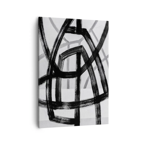 Quadro su tela - Stampe su Tela - Linee astratte in bianco e nero che si intersecano su uno sfondo chiaro - 50x70cm - Costruendo la profondità - Decorazione murale moderna per soggiorno e camera da letto ARTTOR