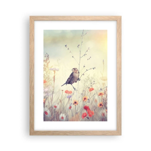 Poster in cornice rovere chiaro - Ritratto d'uccello con prato di sfondo - 30x40 cm