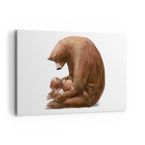 Quadro su tela - Stampe su Tela - Un'orsa madre con due orsetti in braccio - 120x80cm - Sogni d'oro, bambini - Decorazione murale moderna per soggiorno e camera da letto ARTTOR