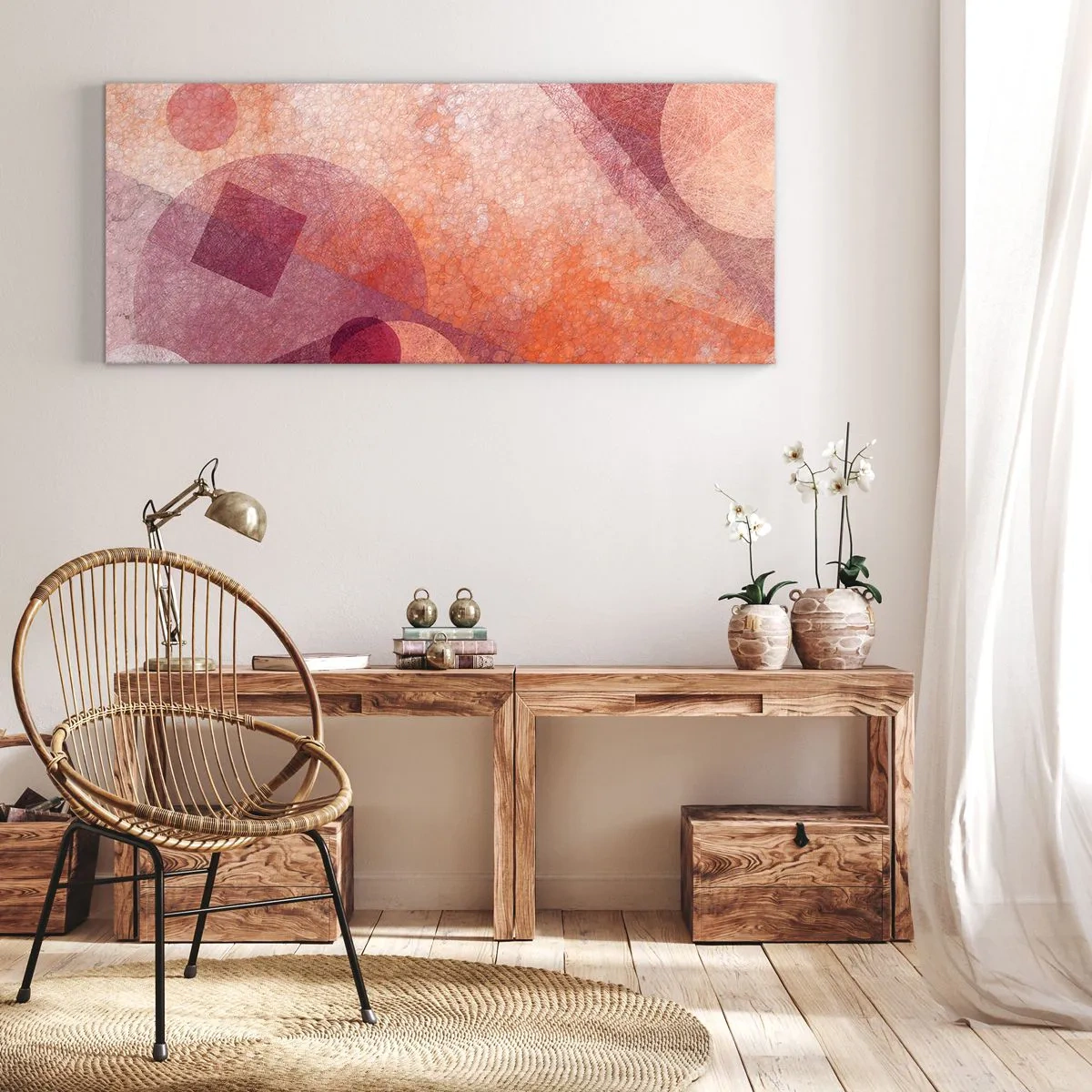 Quadro su tela - Stampe su Tela - Trasformazioni geometriche in rosa - 90x30 cm
