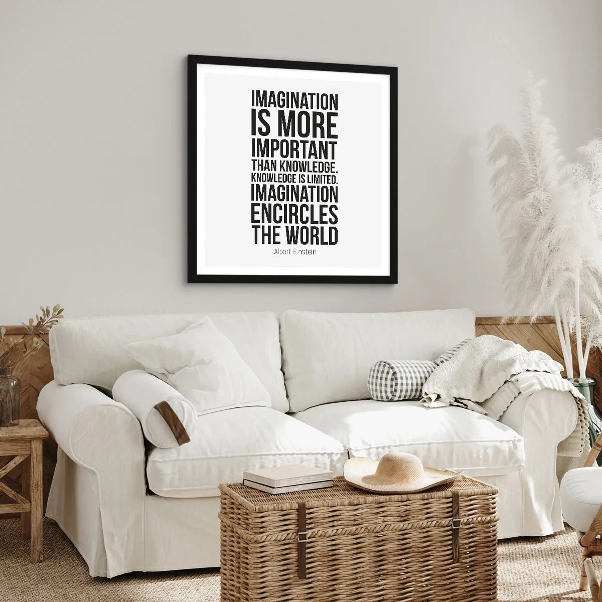 Poster in cornice nera - Einstein sul potere dell'immaginazione - 40x40 cm