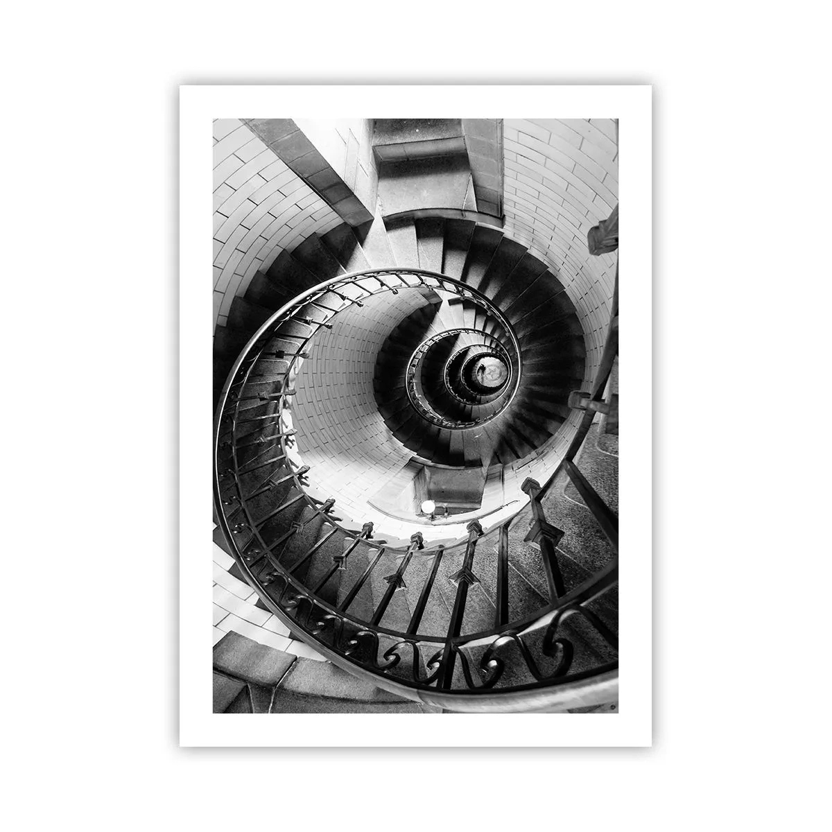 Poster - Scala a chiocciola in prospettiva in bianco e nero - 50x70cm - Ancora più in alto - Decorazione murale moderna per soggiorno e camera da letto ARTTOR