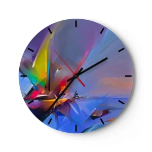 Orologio da parete - Orologio in Vetro - Un gioco astratto di colori e forme su uno sfondo blu - 30x30cm - Eliche come un uccello - Decorazione murale moderna per soggiorno, cucina e camera da letto ARTTOR