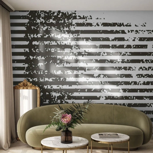 Fotomurali Standard Eco - Strisce nere e texture in una composizione astratta e industriale - 100x70cm - Ritmo e rumore - Decorazione murale moderna per soggiorno e camera da letto ARTTOR
