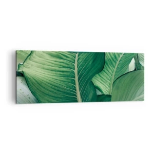 Quadro su tela - Stampe su Tela - Foglie verdi con dettagli e struttura espressivi - 140x50cm - Una vita intensamente verde - Decorazione murale moderna per soggiorno e camera da letto ARTTOR