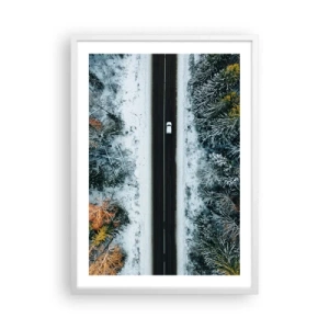 Poster in cornice bianca - Tagliando la foresta invernale - 50x70 cm
