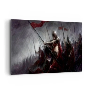 Quadro su tela - Stampe su Tela - Cavalieri in marcia verso il campo di battaglia sotto la pioggia - 100x70cm - Passante, dì a Sparta... - Decorazione murale moderna per soggiorno e camera da letto ARTTOR