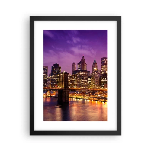 Poster in cornice nera - Manhattan in viola e oro - 30x40 cm