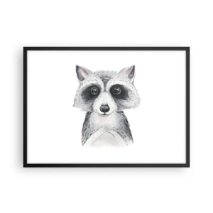 Poster in cornice nera - Adorabile ritratto di un procione su sfondo bianco - 70x50cm - Un attimo di commozione - Decorazione murale moderna per soggiorno e camera da letto ARTTOR
