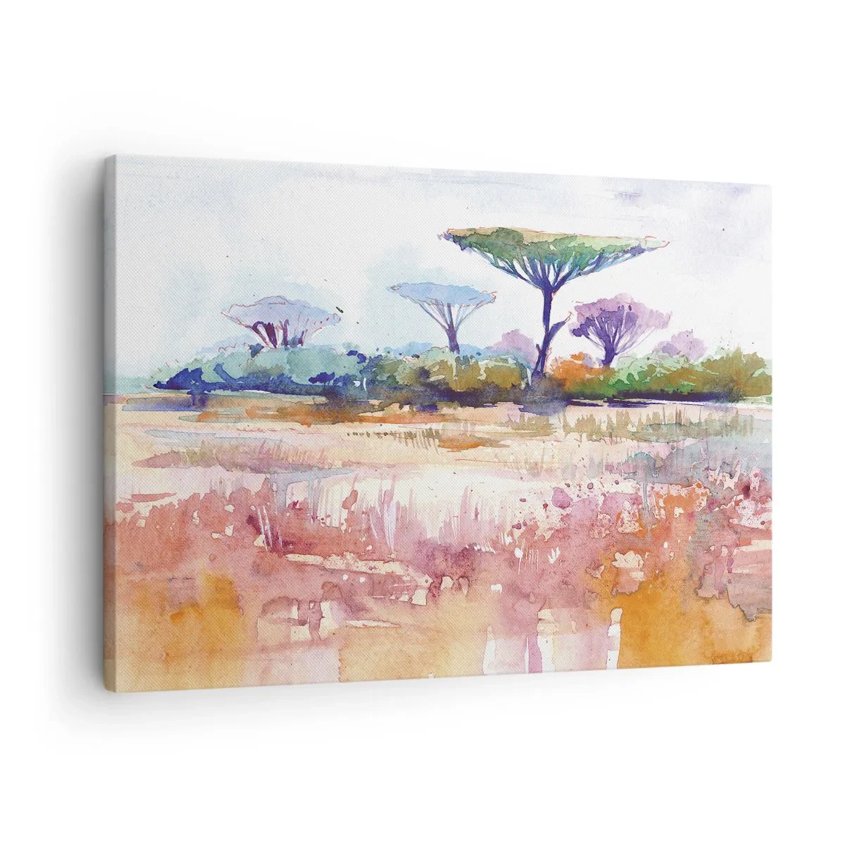 Quadro su tela - Stampe su Tela - Un pittoresco paesaggio di savana con colori ad acquerello - 70x50cm - I colori della savana - Decorazione murale moderna per soggiorno e camera da letto ARTTOR