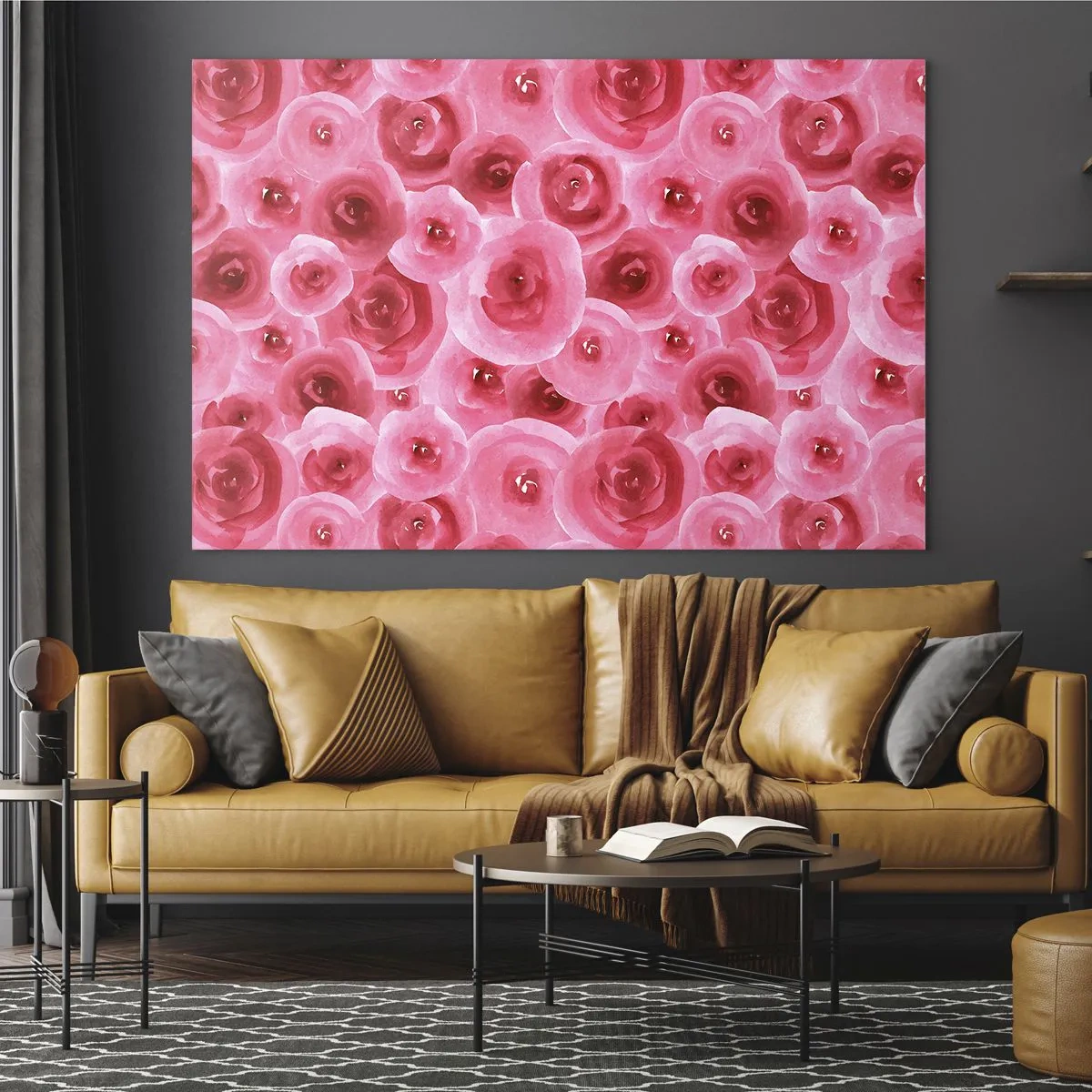Quadro su vetro - Motivo a rose acquerellate nei toni del rosso e del rosa - 120x80cm - Rose in alto e in basso - Decorazione murale moderna per soggiorno e camera da letto ARTTOR