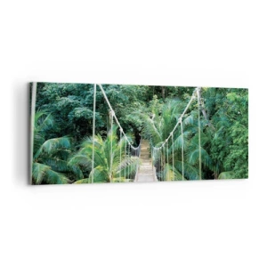 Quadro su tela - Stampe su Tela - Un ponte sospeso in una giungla tropicale piena di verde - 120x50cm - Welcome to the jungle! - Decorazione murale moderna per soggiorno e camera da letto ARTTOR